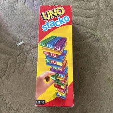 UNO Stacko Party Game Colored Stacking Blocks Balance Mattel~NEW