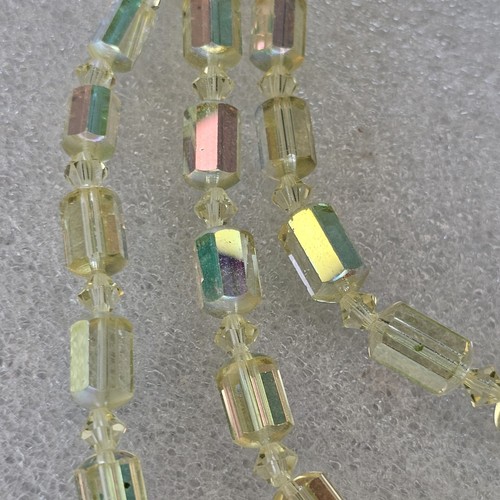 Vtg 50s Yellow Green Aurora Borealis Crystal Necklace 3 Strand Art Deco Style 18 - Picture 8 of 11