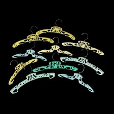 Vintage MCM Baby Clothes Hangers Plastic Green Yellow 10 pc Lot