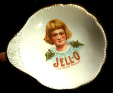Bol à céréales garniture dorée années 1910 adv. "JELLO Le délicat dessert" avec photo fille Jell-O