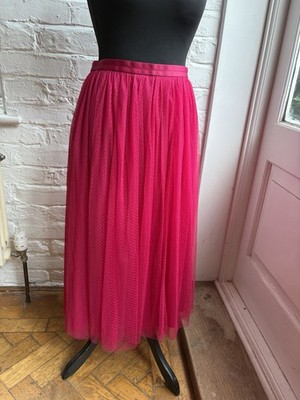 Needle & Thread Pink Dotted Tulle Midaxi Skirt Hot Pink Fuchsia UK 10