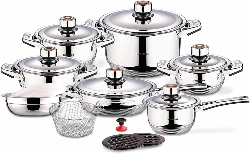 18-Piece Stainless Steel Cookware Set Includes Induction Compatible Fry Pots