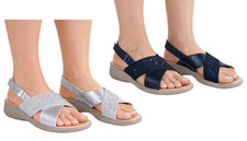 Women's Cushion Walk Sandal Size 3-8 Comfy Slingback Rhinestone Detail Low Wedge