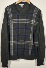 GEOFFREY BEENE Lambswool Jumper Mens XL Green Windowpane Check Vintage Y2K