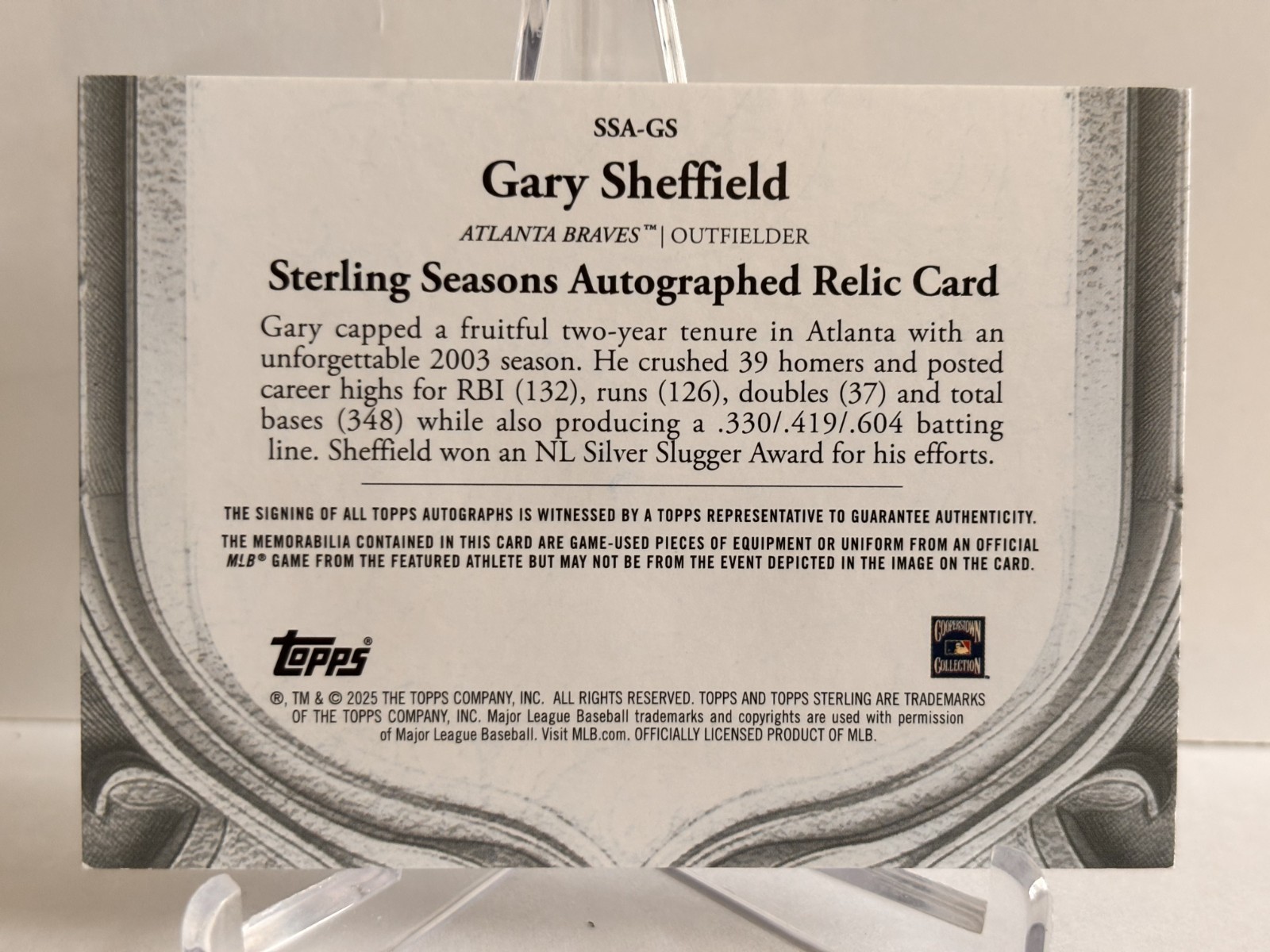 GARY SHEFFIELD 2025 TOPPS STERLING #SSA-GS SEASONS GU PATCH AUTO Blue /10 BRAVES view 2