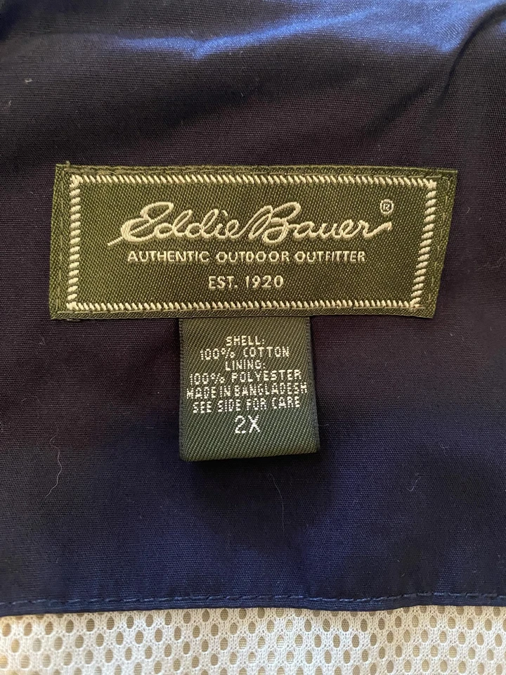 Chaqueta Eddie Bauer Para Hombre 2X Parka con Capucha Azul Marino Resistente al Agua Forrada Bolsillos Cremallera Foto 3 de 4