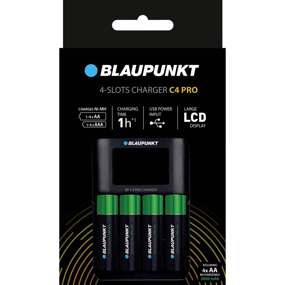 Chargeur de piles rondes accumulateurs rechargeables Blaupunkt pour pile bâton AA et AAA