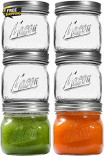 6PCS 16oz Wide Mouth Mason Jars Airtight Lids Glass Canning Food Storage Jars