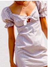 NWT Urban Outfitters Dress Size XS Katie Gingham Tie-Front Mini Cotton Plaid 