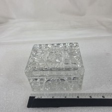 Vintage Pressed Glass Trinket Jewelry Vanity Box with Lid Starburst Pattern