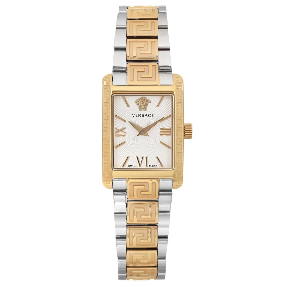 Reloj de cuarzo Versace Tonneau 23 mm acero dorado esfera plateada damas VE1C00621