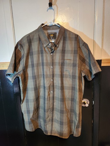 LEE Men's 2XL Button Down With Front Pocket Green Plaid Shirt