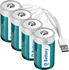 Rechargeable D Size Batteries 4 Pack with USB-C 4 in 1 Charging Cable, 1.5V L...