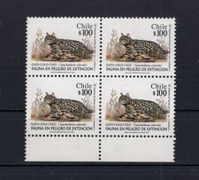 CHILE 2001 Wild Cats  Colo Colo wildlife 100 pesos block of 4 MNH