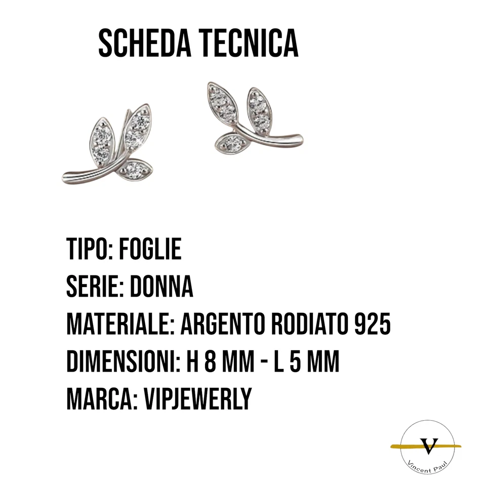 ORECCHINI DONNA  FOGLIE IPOALLERGENICI CON ZIRCONI IN ARGENTO 925 RODIATO - Immagine 4 di 4