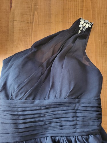 Black One Shoulder Formal Evening Prom Floor Length Dress Rhinestone Bead Sz 4 - Picture 5 of 6