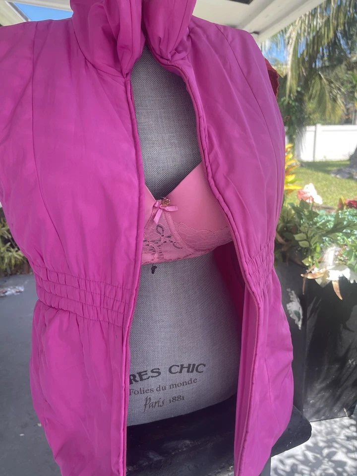 Laura Scott 女式背心无袖前拉链侧口袋尺寸 XL 长领粉色 — 第 2/4 张图片