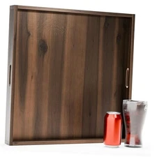 20 Inch Acacia Wood Square Ottoman Tray - Wooden Square 20" x 20" x 2.4" Walnut