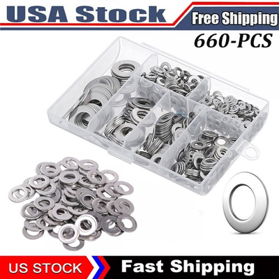 #ad 660 PCS of 304 Stainless Steel Washers Flat Washer Assortment Set Kit 6 Sizes $5.00