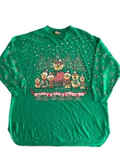 Vintage 80s Ugly Xmas Sweatshirt XXL Teddy Bears BEARY CHRISTMAS Green 52  Chest