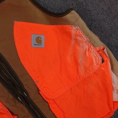 Vintage Carhartt Vest Mens XL Orange Blaze Hunting Game Pouch