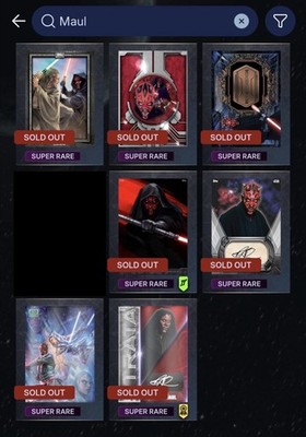 Darth Maul Haul - 20 Cards - Base 7 to Legendary - Star Wars Card Trader DIGITAL