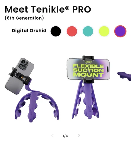 Tenikle Pro Flexible Tripod Bendable Suction Cup Camera & Phone Mount purple