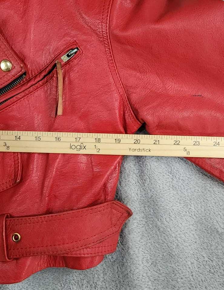 Chaqueta de Cuero Wilsons Mujer Mediana Roja Cinturón Moto Asimétrica Cremallera Aislante Foto 4 de 4