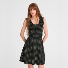 Madewell Ruffled Scoopneck Mini Dress in Dot Black Ruffle Size 8 NWT Weekend 