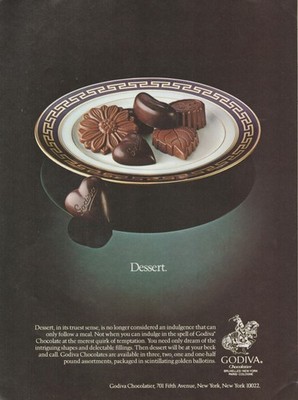 1982 Godiva Chocolates Dessert Luxury Candy Print Ad Luxury Kitchen Wall Art