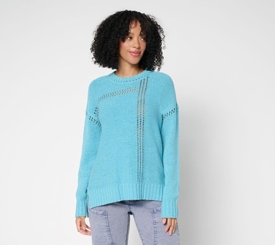 SUNNYLiFE Women's Top Sweater Sz L Crew Neck Hi-Low Hem Blue A701745