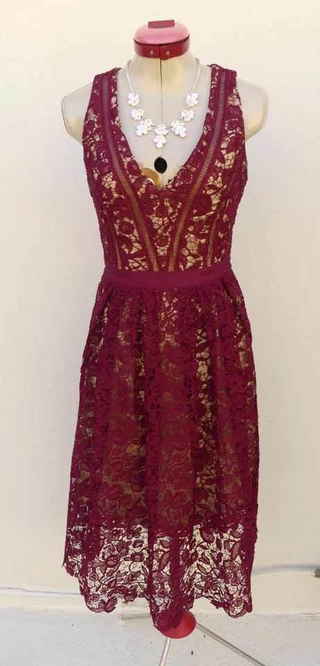 PORTMANS SIGNATURE Burgundy Lace DRESS Size Aus 10 Party Cocktail Spring Racing - image 2 of 4