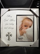 Malden International Designs Religious White Baby Picture Frame Cross Design