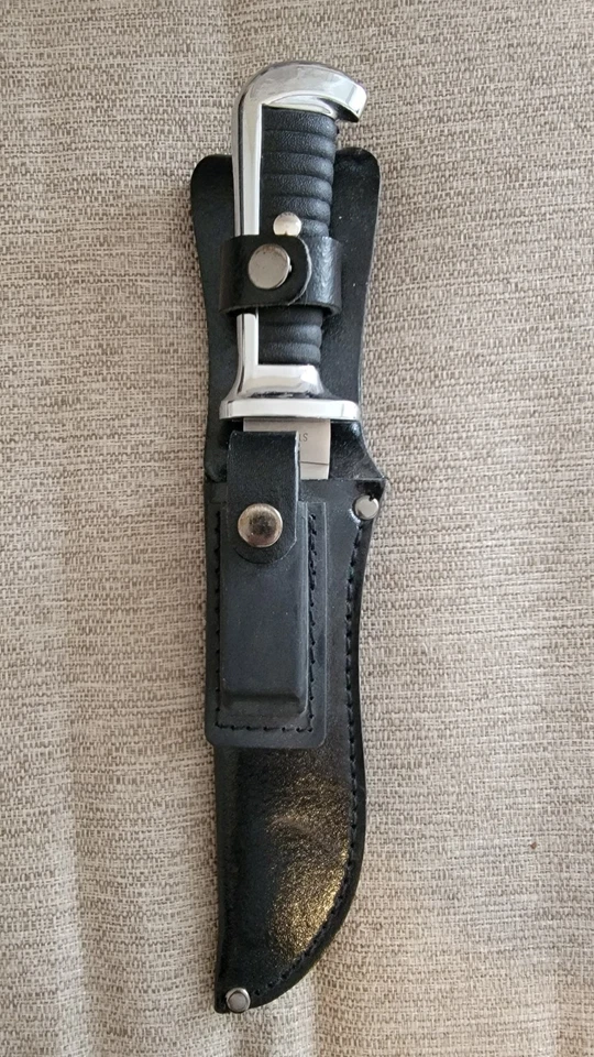Cuchillo Bowie Original Años 70 con Hoja de Cuero y Piedra de Afilar HERMOSO Foto 3 de 3