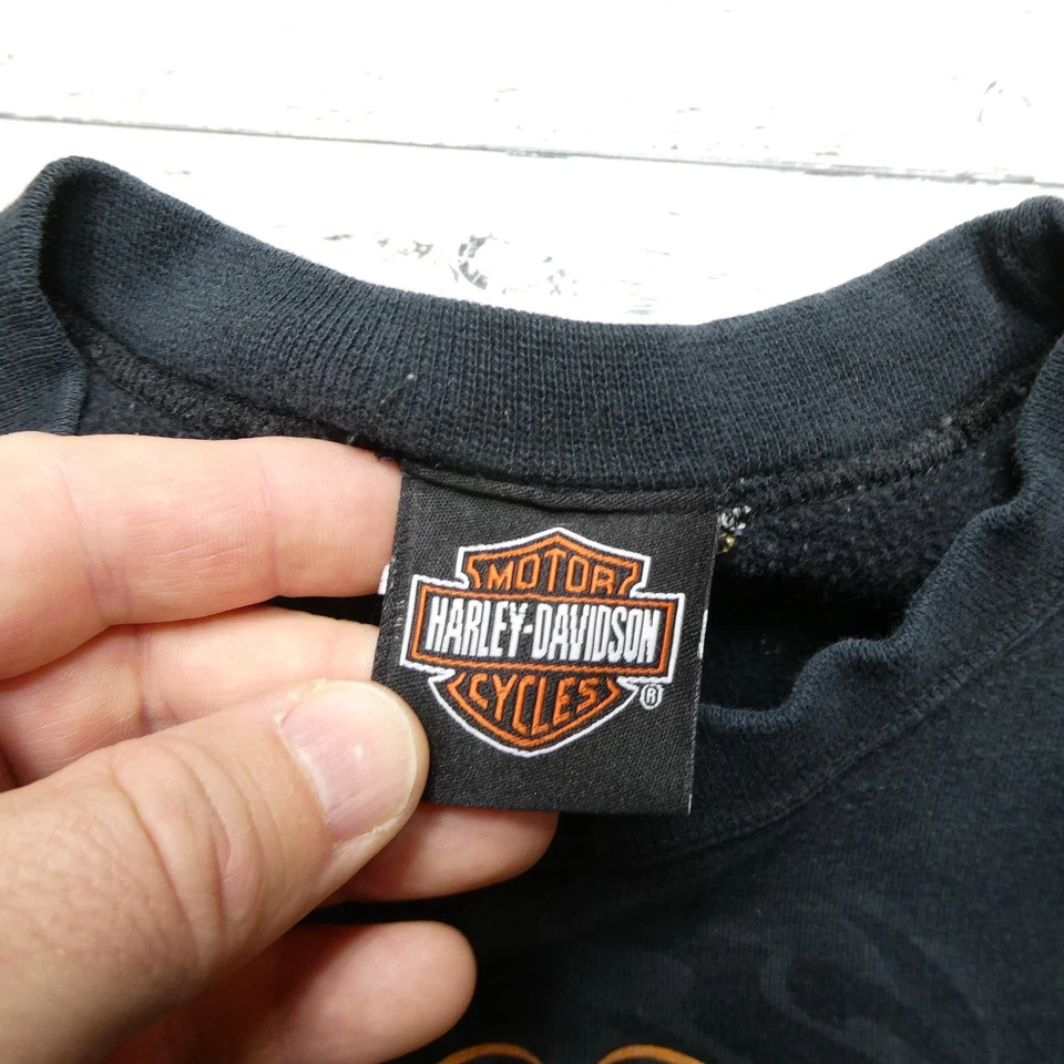 Sudadera Harley Davidson DE COLECCIÓN Para Hombre Pequeña Negra Gráfica Llama Cuello Redondo Foto 4 de 4