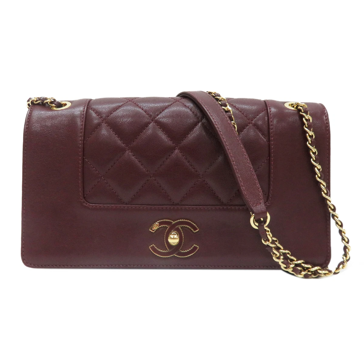 CHANEL Burgundy Mademoiselle Vintage Flap Shoulder Handbag Calfskin Leather