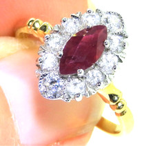 18CT GOLD RUBY DIAMOND RING 0.75CT MARQUISE RUBY 0.3CT DIAMOND CLUSTER NEW BOX