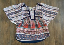 Fig and Flower Anthropologie Crochet Boho Blouse Colorful Hippie Peasant Medium