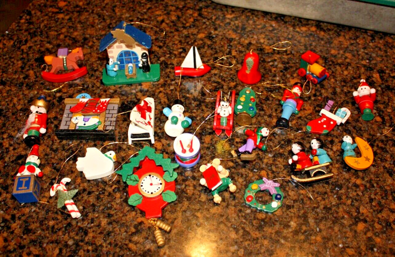 Vintage Lot of 24 Small Wooden Christmas Tree Ornaments