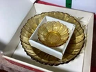 Vintage Anchor Hocking Country Estate 3-Piece Honey Gold Flower Chip & Dip Set