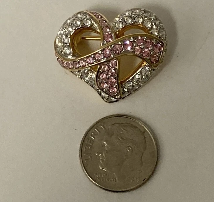 Prendedor SWAROVSKI Joyería Rosa y Cristal Transparente Corazón Cáncer de Mama Foto 3 de 3