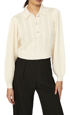 Ronny Kobo Cable knit Sweater With Rhinestone Buttons Small