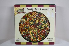Clubhouse Collection Round Golf Tee Coasters 4 Sandstone Set Cork Backing