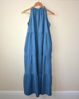 EX GEORGE BLUE CHAMBRAY DENIM SLEEVELESS TIERED OVERSIZED MIDI DRESS SIZE 8---20