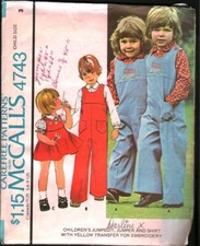 4743 Vintage McCalls SEWING Pattern Girls 1970s Jumper Shirt Jumpsuit 3 Carefree