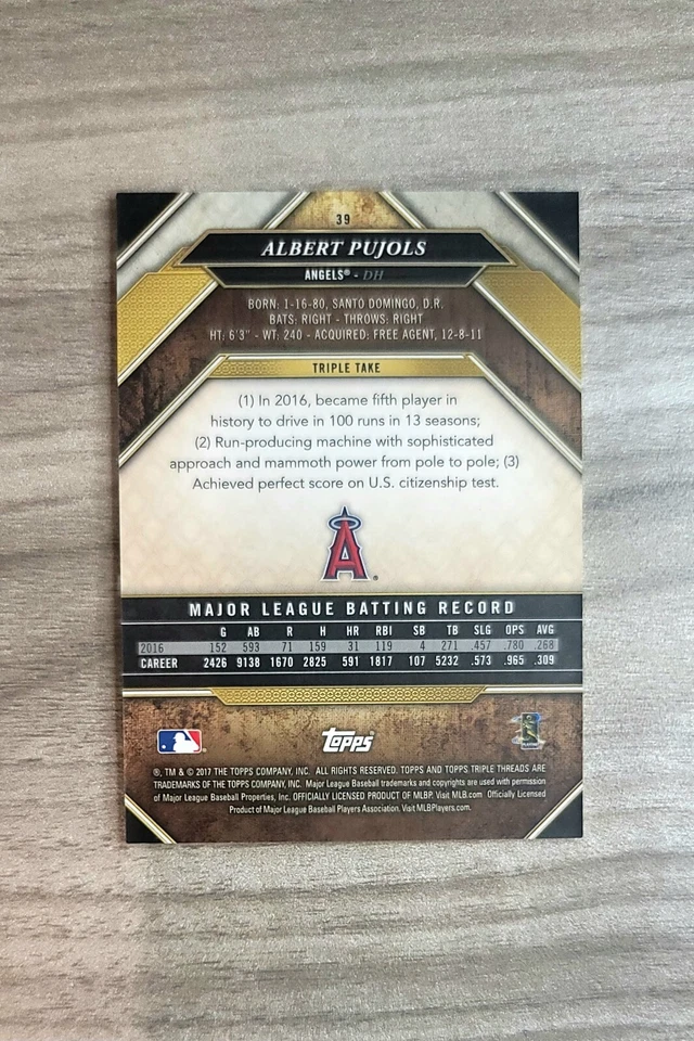2017 Triple Threads (Albert Pujols #39) Los Angeles Angels - Image 2 of 2