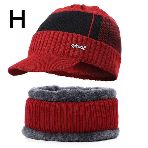 Outdoor Warm Winter Peak Peaked Beanie Visor Fleece Lined Hat Cap With Scarf - Picture 16 of 28