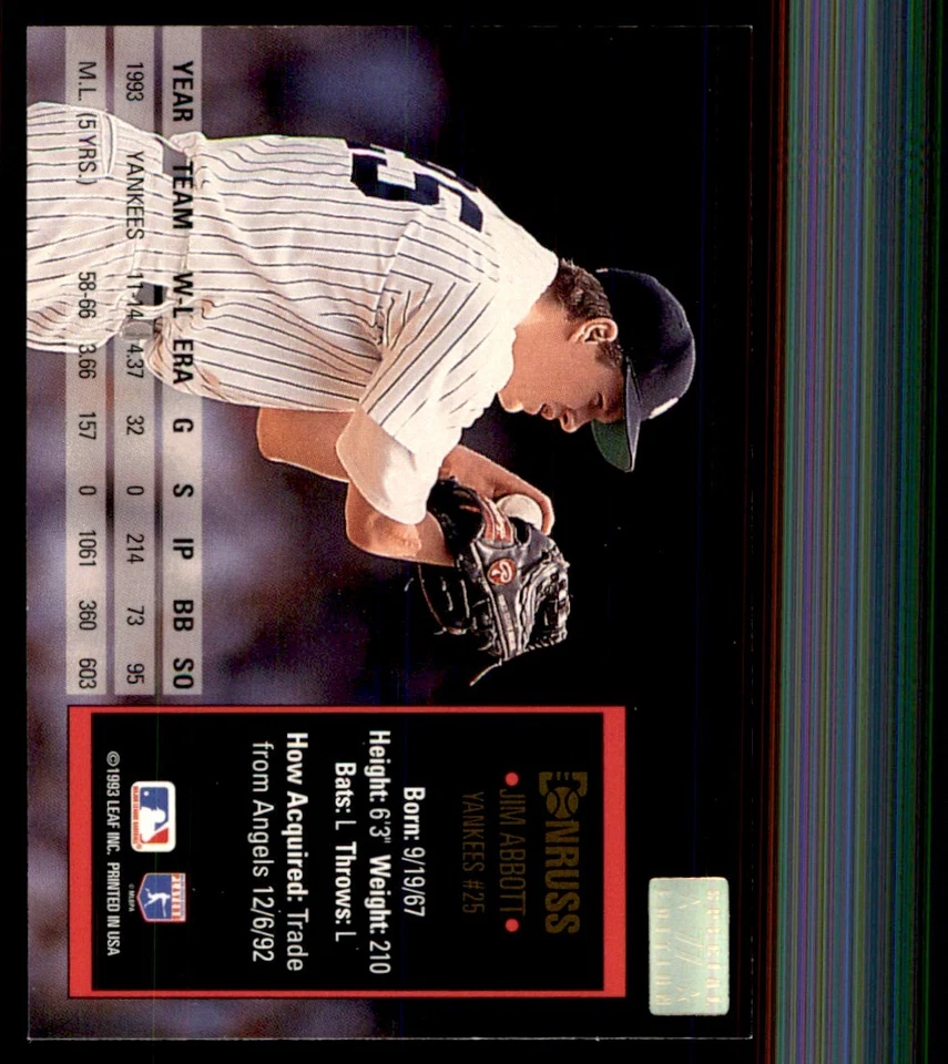 1994 Donruss Special Edition Jim Abbott #77 - Image 2 of 2