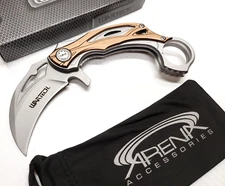 Hawkbill Karambit Tip Up Carry Blade Spring Assisted Pocket Knife Bronze Flipper