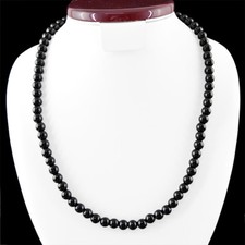 GENUINE AAA 254.10 CTS NATURAL UNHEATED RICH BLACK SPINEL ROUND BEADS NECKLACE